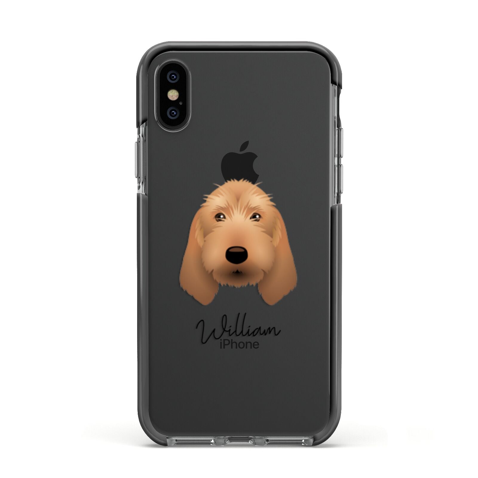 Basset Fauve De Bretagne Personalised Apple iPhone Xs Impact Case Black Edge on Black Phone