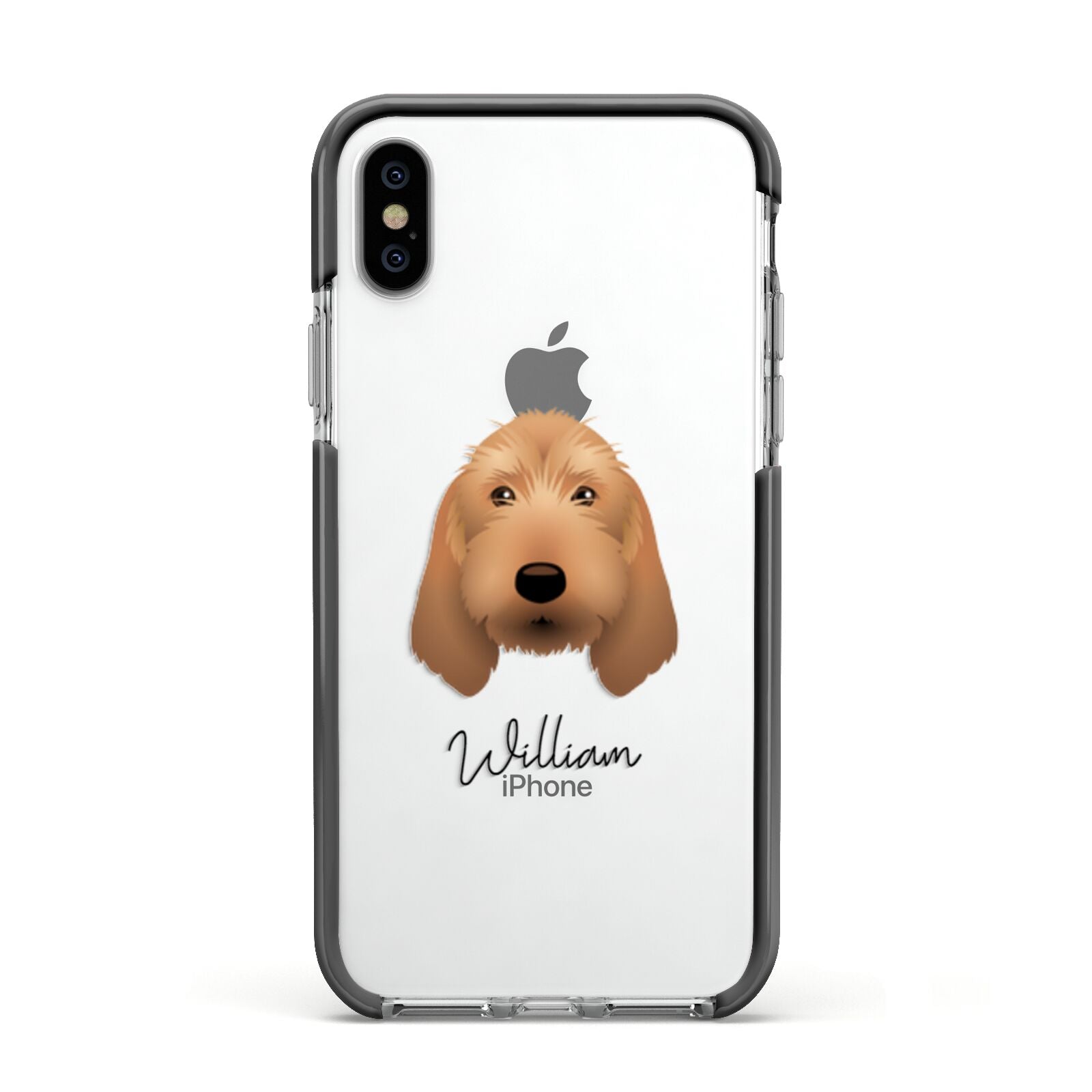 Basset Fauve De Bretagne Personalised Apple iPhone Xs Impact Case Black Edge on Silver Phone