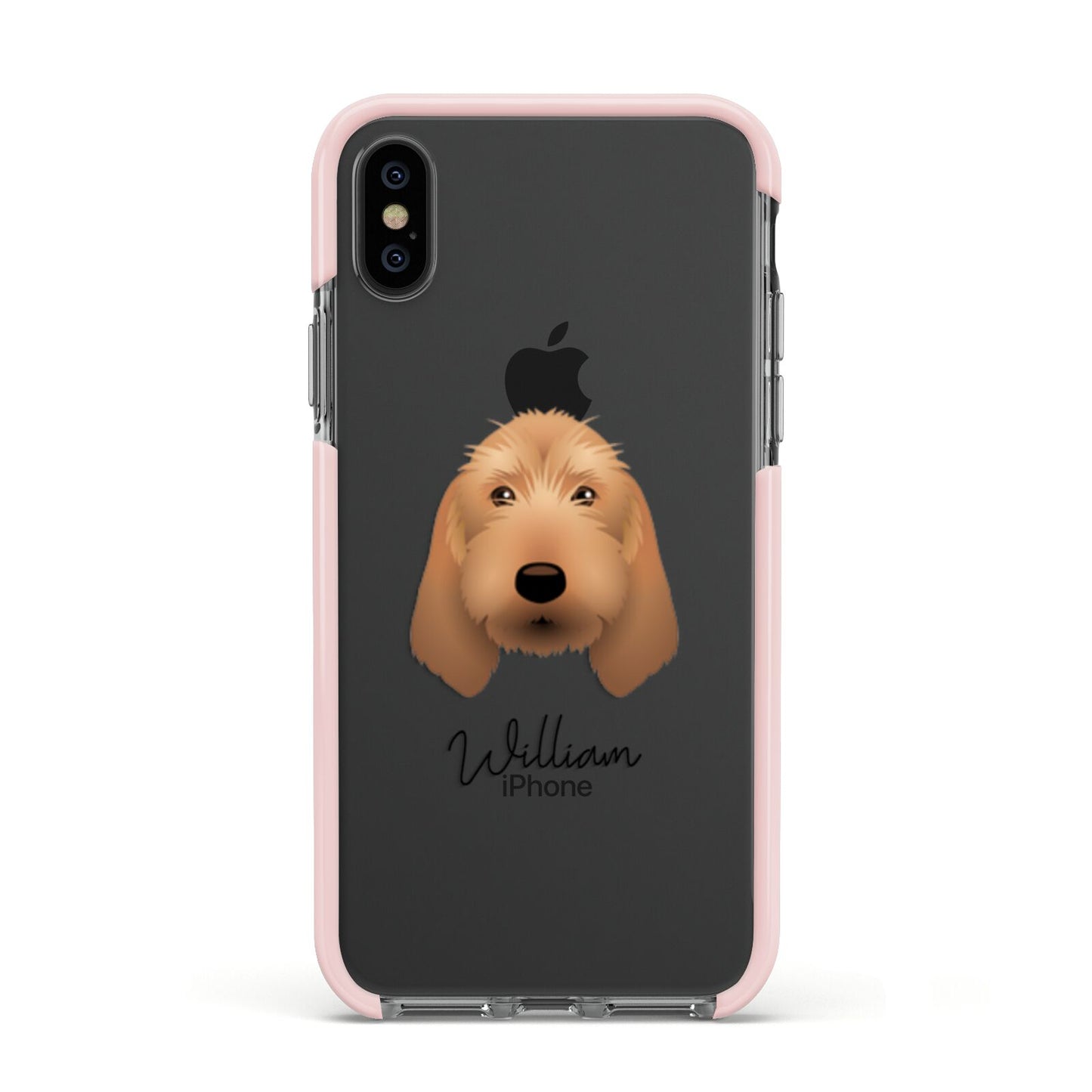 Basset Fauve De Bretagne Personalised Apple iPhone Xs Impact Case Pink Edge on Black Phone