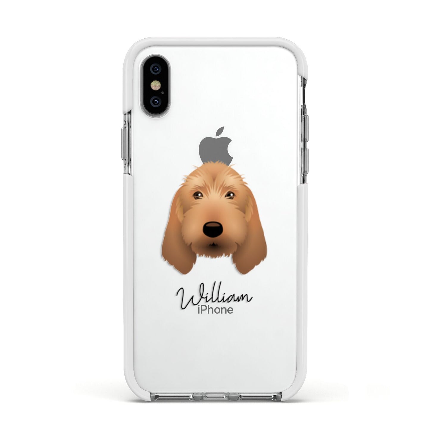 Basset Fauve De Bretagne Personalised Apple iPhone Xs Impact Case White Edge on Silver Phone