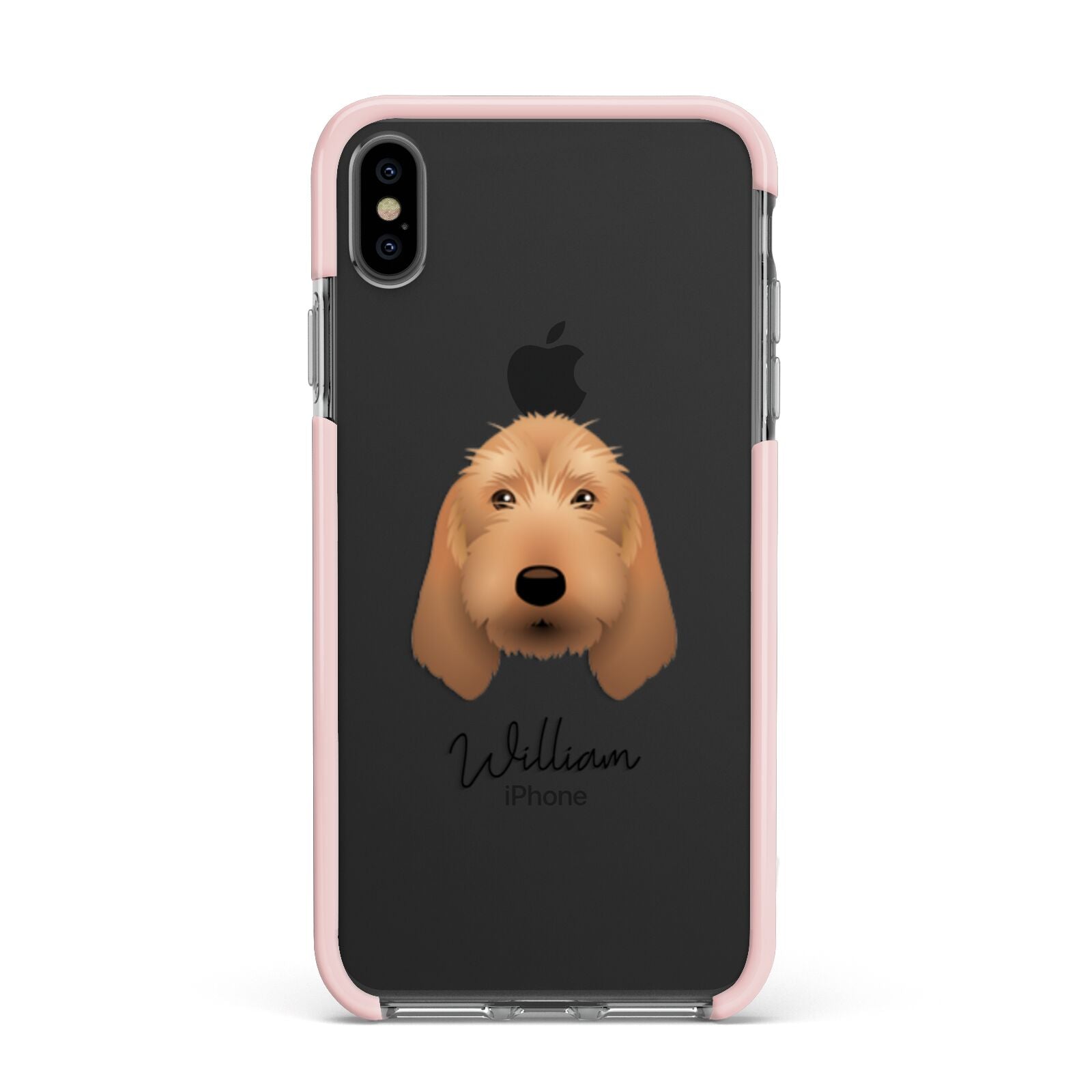 Basset Fauve De Bretagne Personalised Apple iPhone Xs Max Impact Case Pink Edge on Black Phone