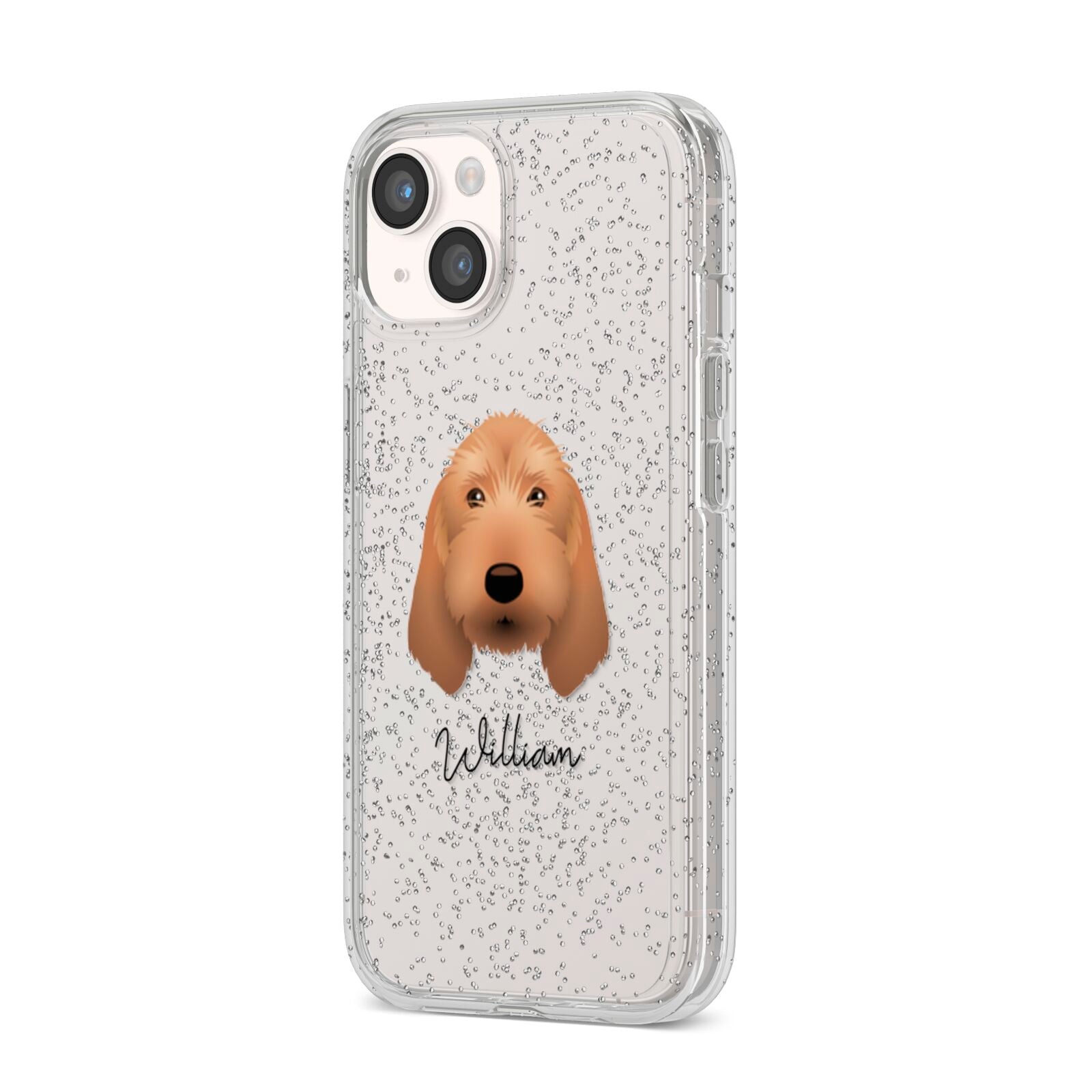 Basset Fauve De Bretagne Personalised iPhone 14 Glitter Tough Case Starlight Angled Image