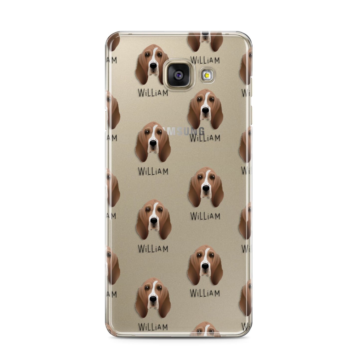 Basset Hound Icon with Name Samsung Galaxy A3 2016 Case on gold phone