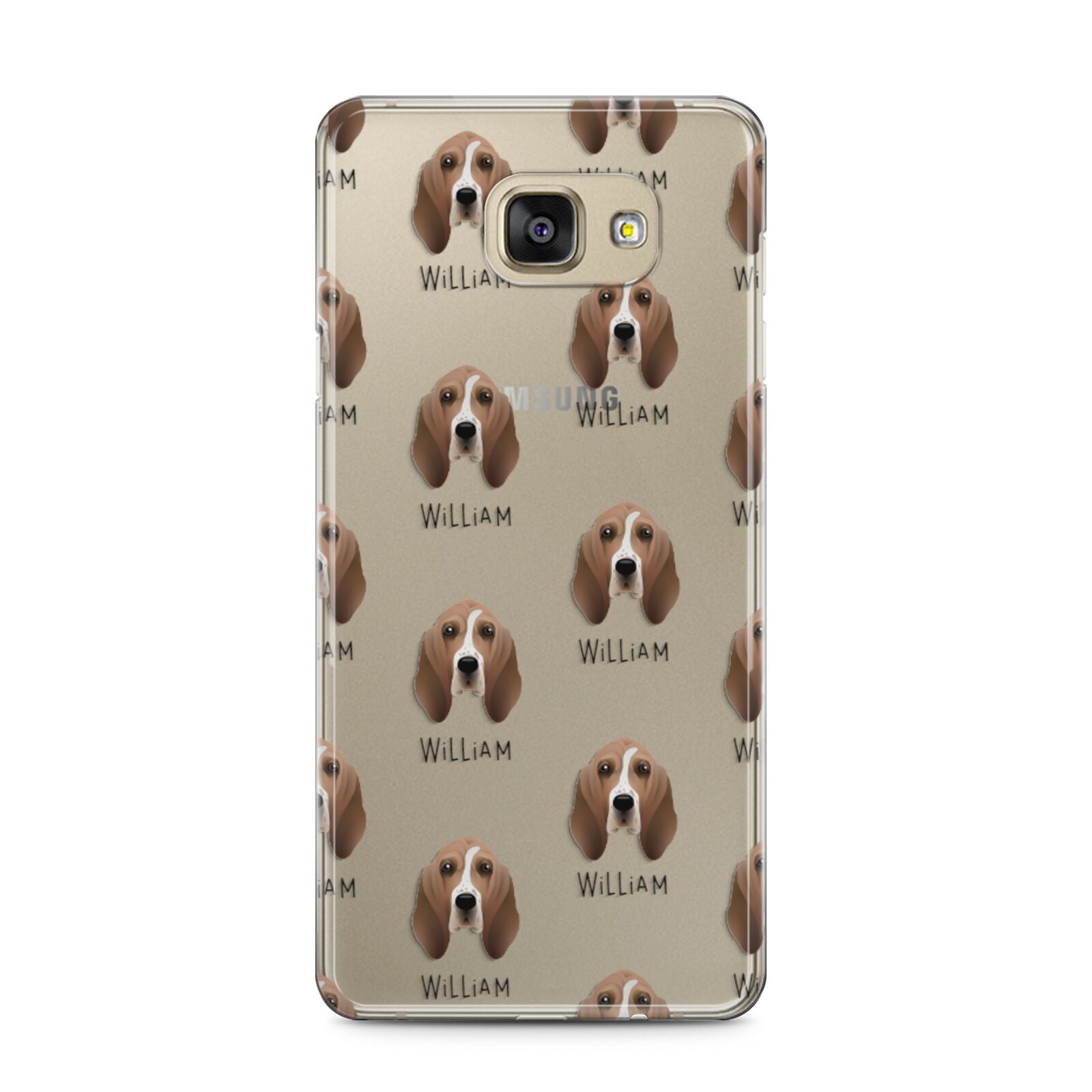 Basset Hound Icon with Name Samsung Galaxy A5 2016 Case on gold phone