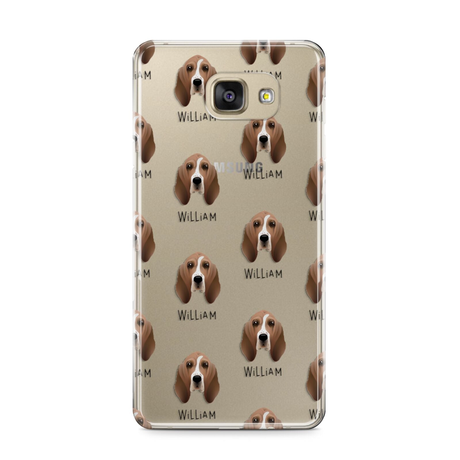 Basset Hound Icon with Name Samsung Galaxy A9 2016 Case on gold phone