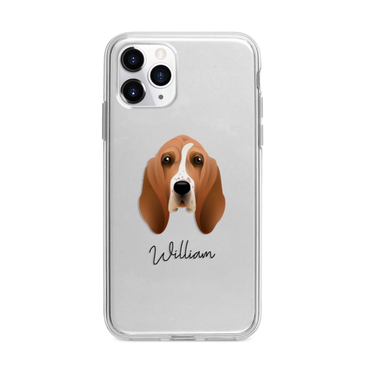 Basset Hound Personalised Apple iPhone 11 Pro Max in Silver with Bumper Case