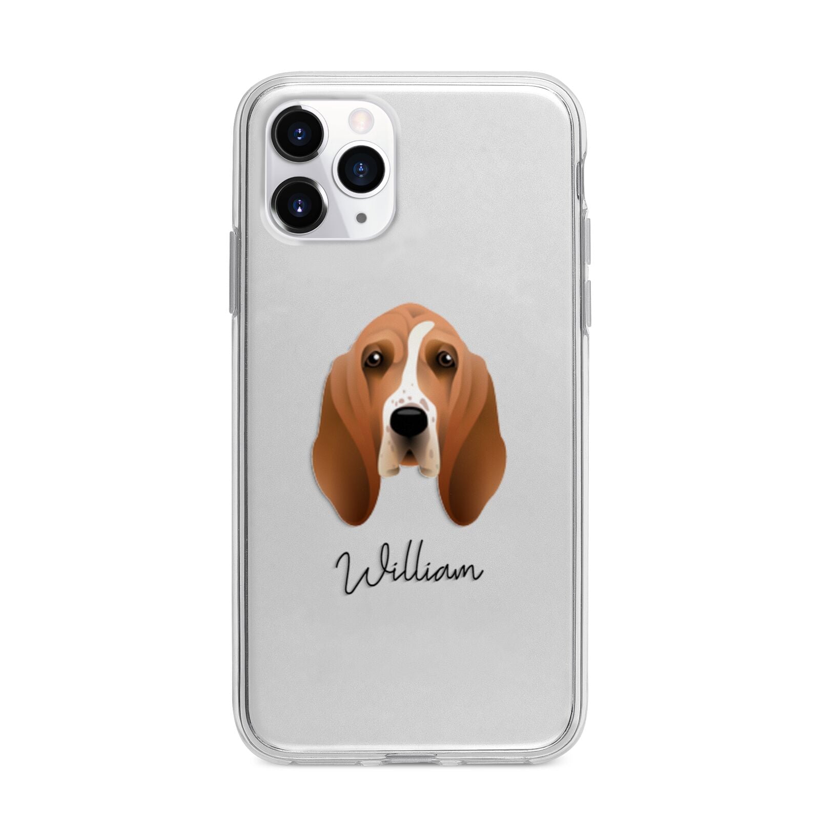 Basset Hound Personalised Apple iPhone 11 Pro in Silver with Bumper Case