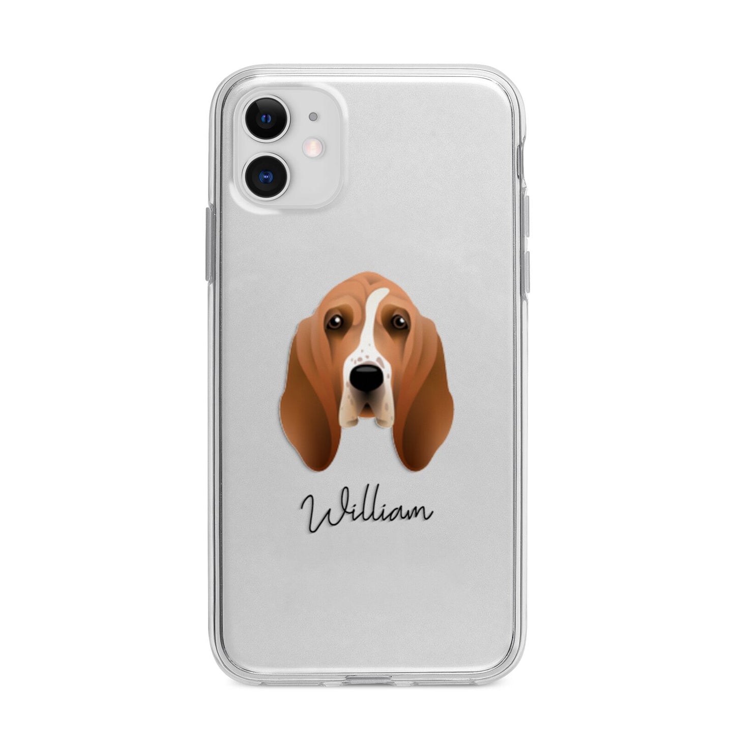 Basset Hound Personalised Apple iPhone 11 in White with Bumper Case