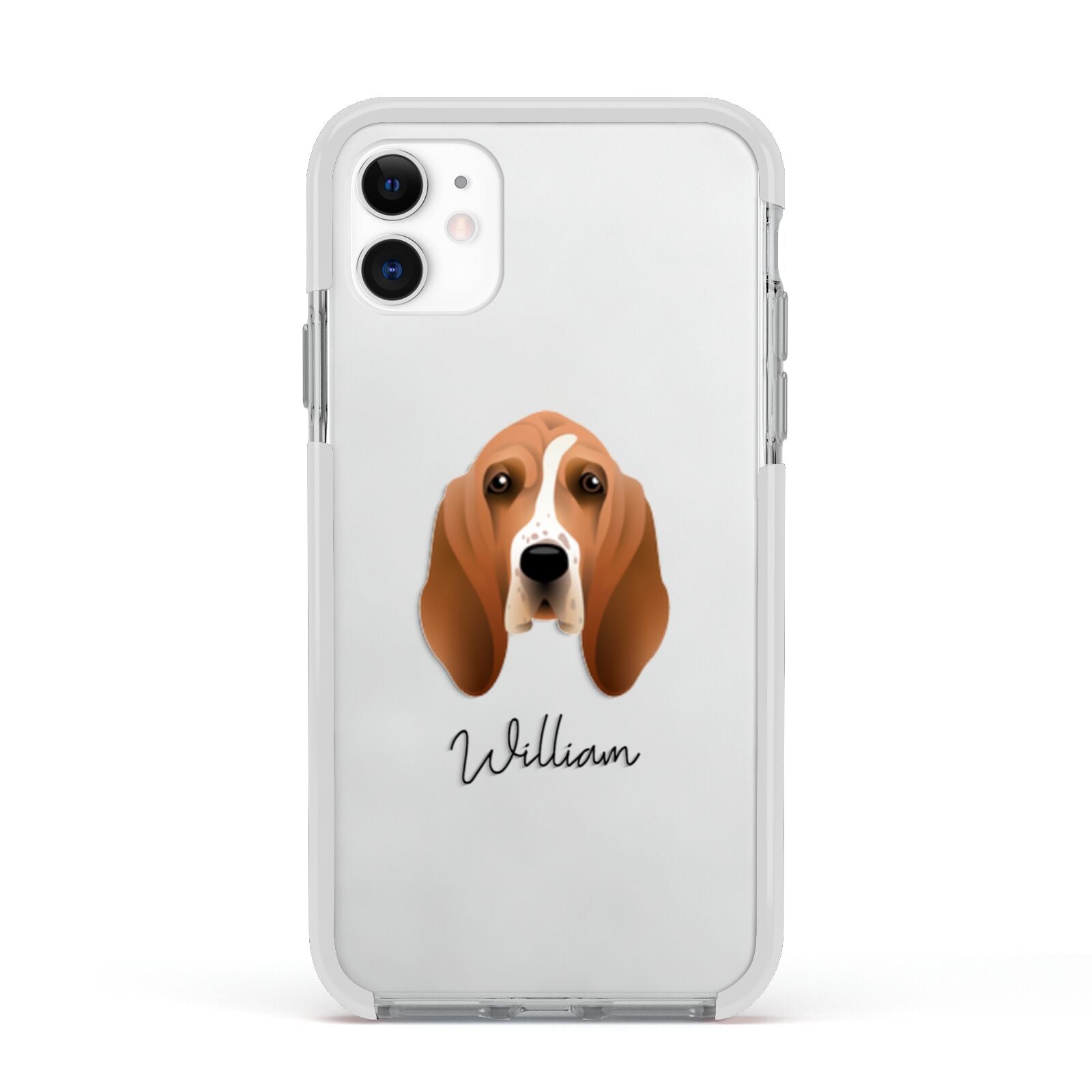 Basset Hound Personalised Apple iPhone 11 in White with White Impact Case