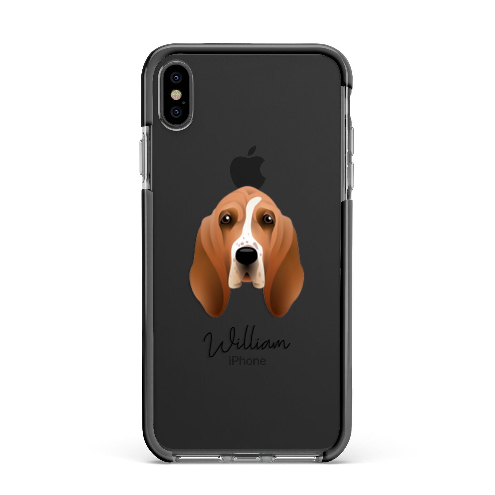 Basset Hound Personalised Apple iPhone Xs Max Impact Case Black Edge on Black Phone