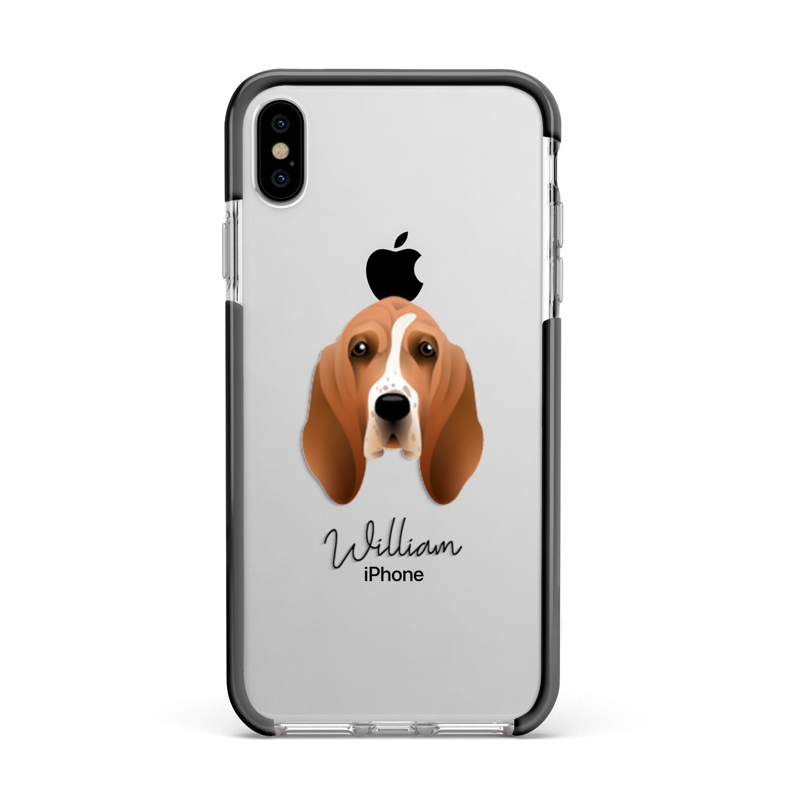 Basset Hound Personalised Apple iPhone Xs Max Impact Case Black Edge on Silver Phone