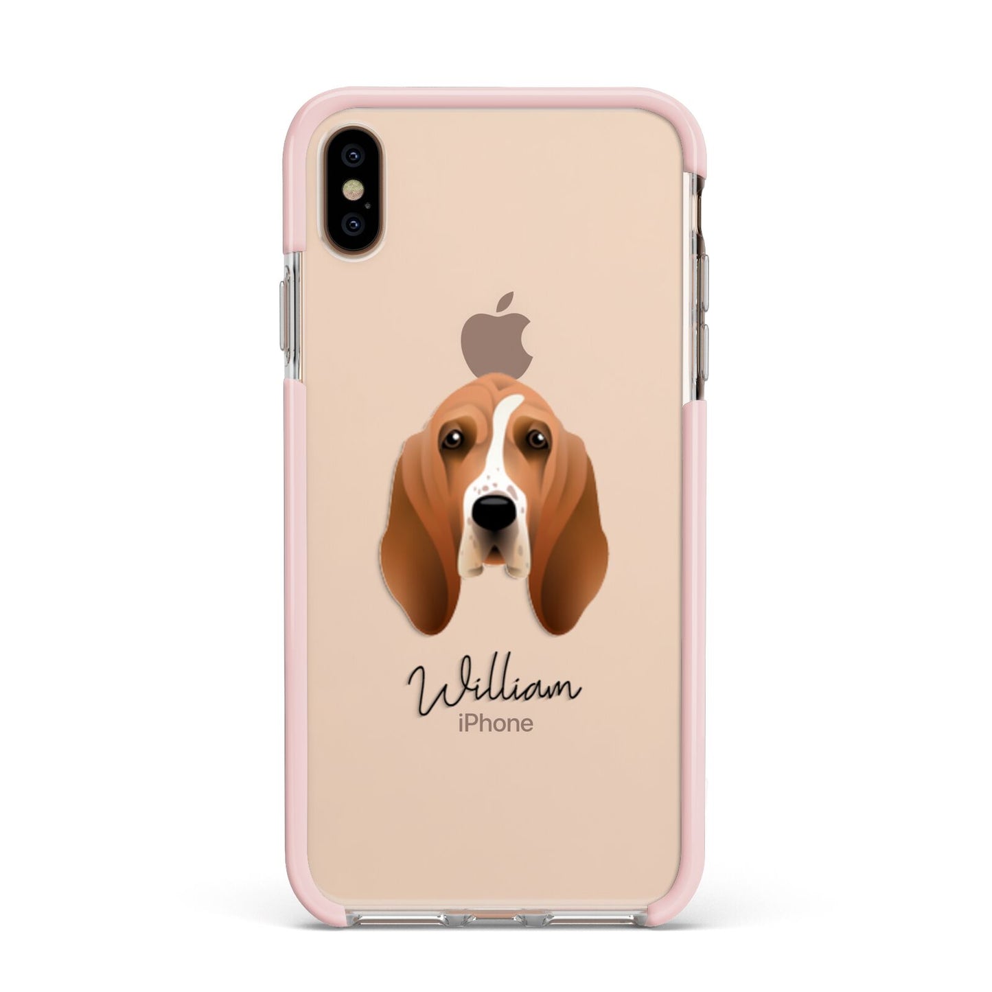 Basset Hound Personalised Apple iPhone Xs Max Impact Case Pink Edge on Gold Phone