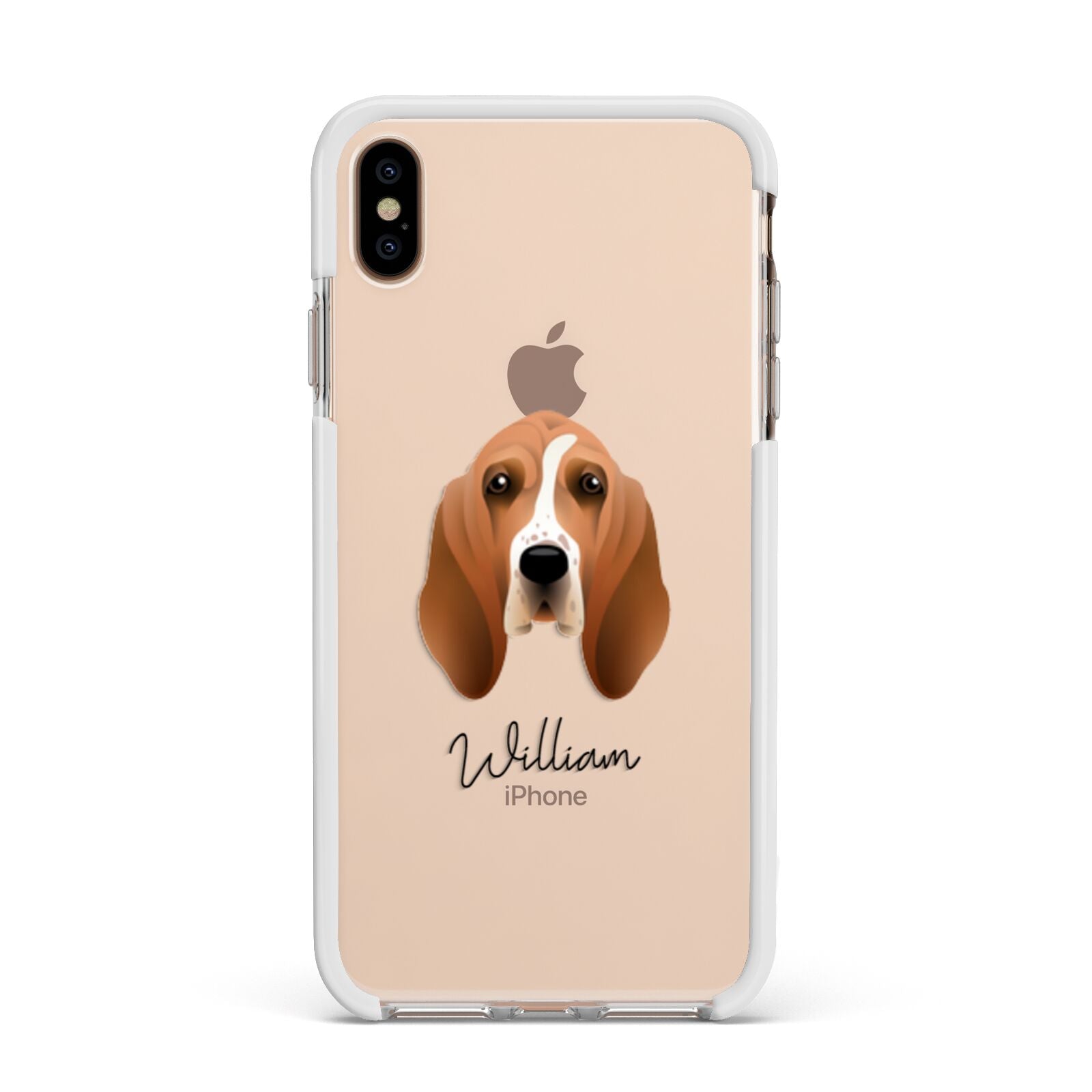 Basset Hound Personalised Apple iPhone Xs Max Impact Case White Edge on Gold Phone