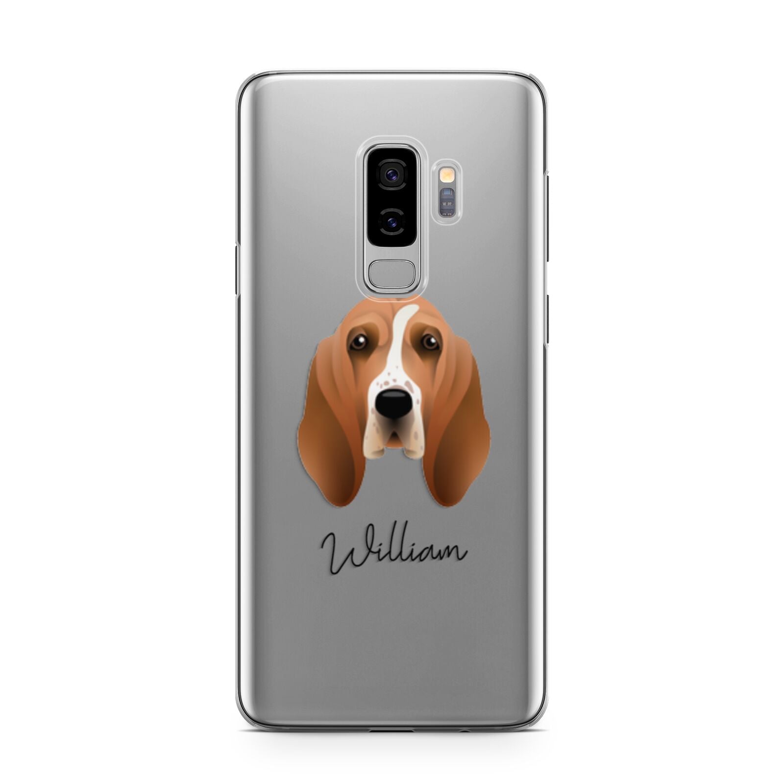 Basset Hound Personalised Samsung Galaxy S9 Plus Case on Silver phone