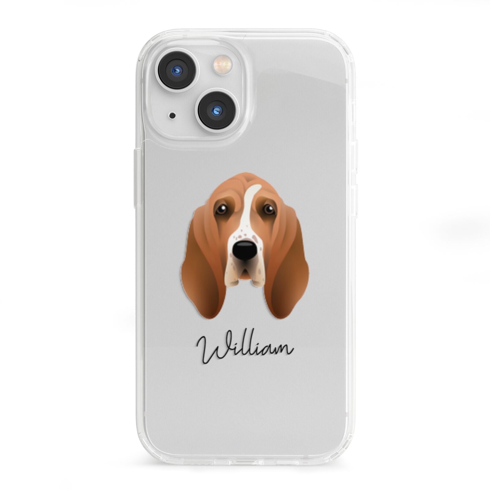 Basset Hound Personalised iPhone 13 Mini Clear Bumper Case