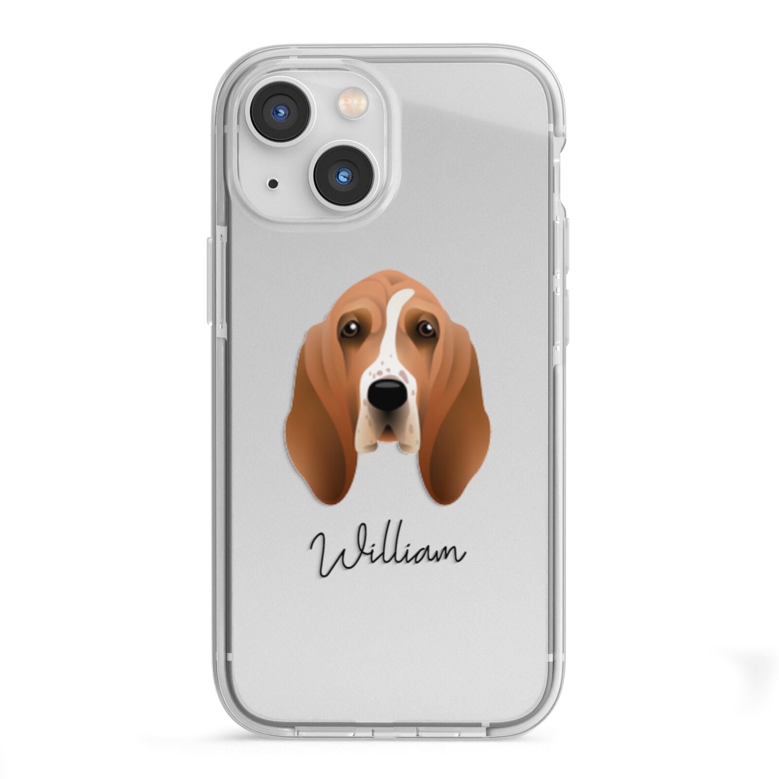 Basset Hound Personalised iPhone 13 Mini TPU Impact Case with White Edges