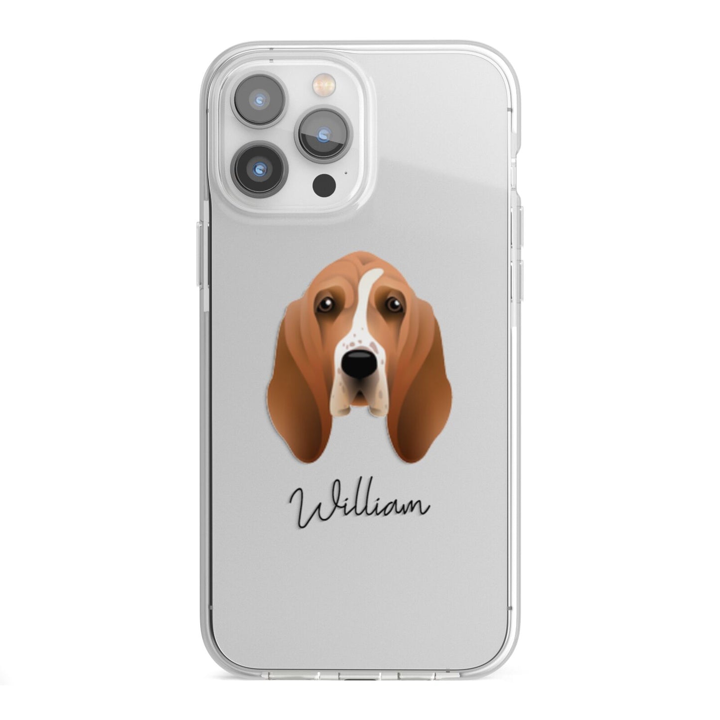 Basset Hound Personalised iPhone 13 Pro Max TPU Impact Case with White Edges