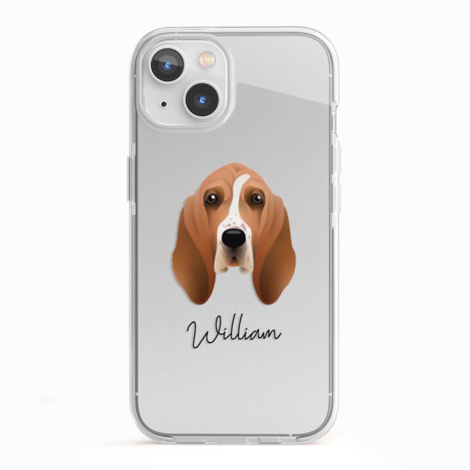 Basset Hound Personalised iPhone 13 TPU Impact Case with White Edges