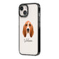 Basset Hound Personalised iPhone 14 Black Impact Case Side Angle on Silver phone