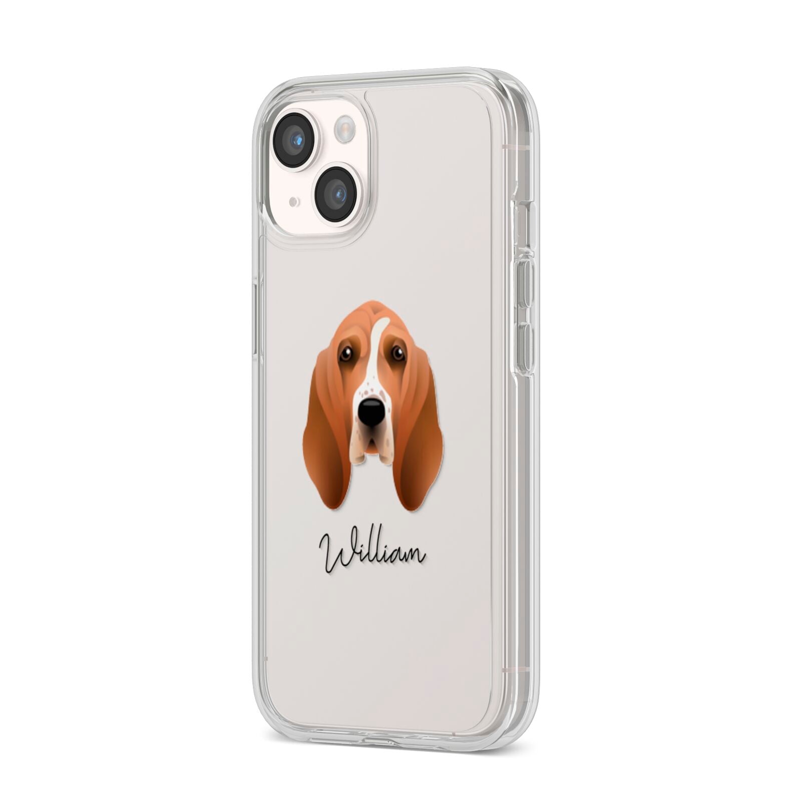 Basset Hound Personalised iPhone 14 Clear Tough Case Starlight Angled Image