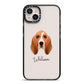 Basset Hound Personalised iPhone 14 Plus Black Impact Case on Silver phone