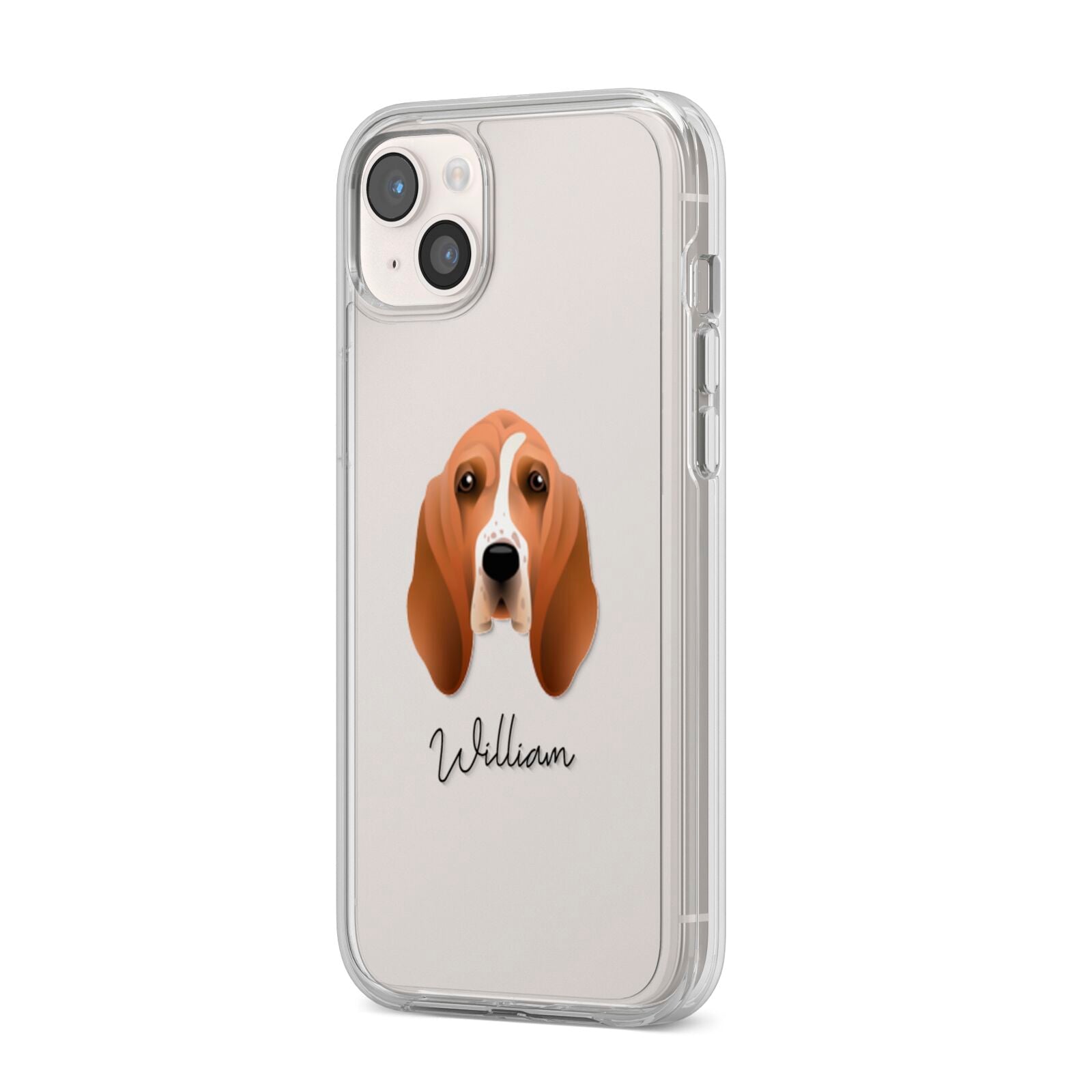 Basset Hound Personalised iPhone 14 Plus Clear Tough Case Starlight Angled Image