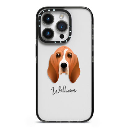 Basset Hound Personalised iPhone 14 Pro Black Impact Case on Silver phone