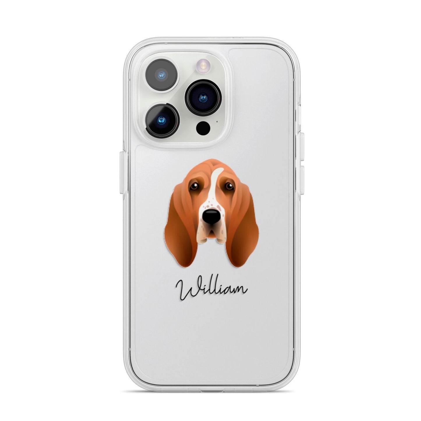 Basset Hound Personalised iPhone 14 Pro Clear Tough Case Silver