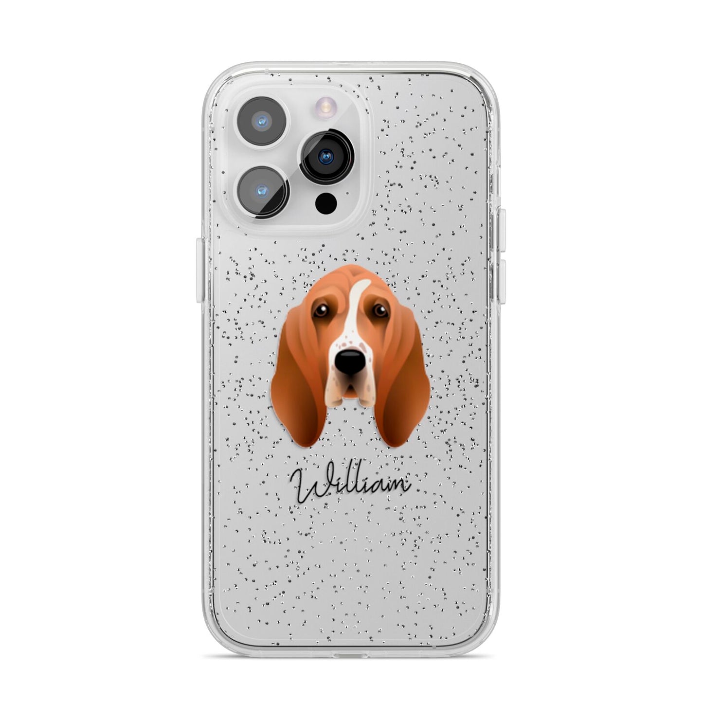 Basset Hound Personalised iPhone 14 Pro Max Glitter Tough Case Silver