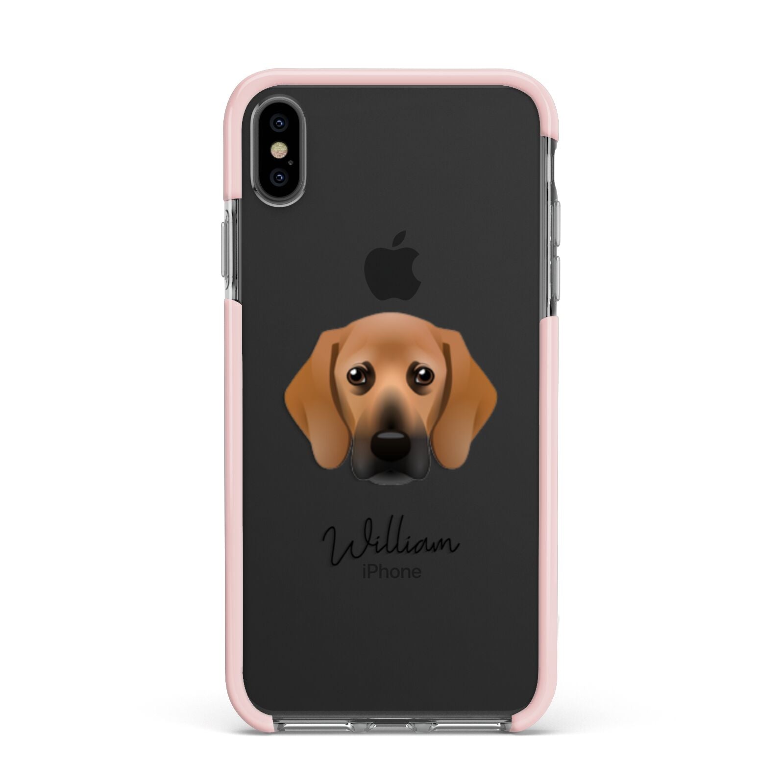 Bassugg Personalised Apple iPhone Xs Max Impact Case Pink Edge on Black Phone