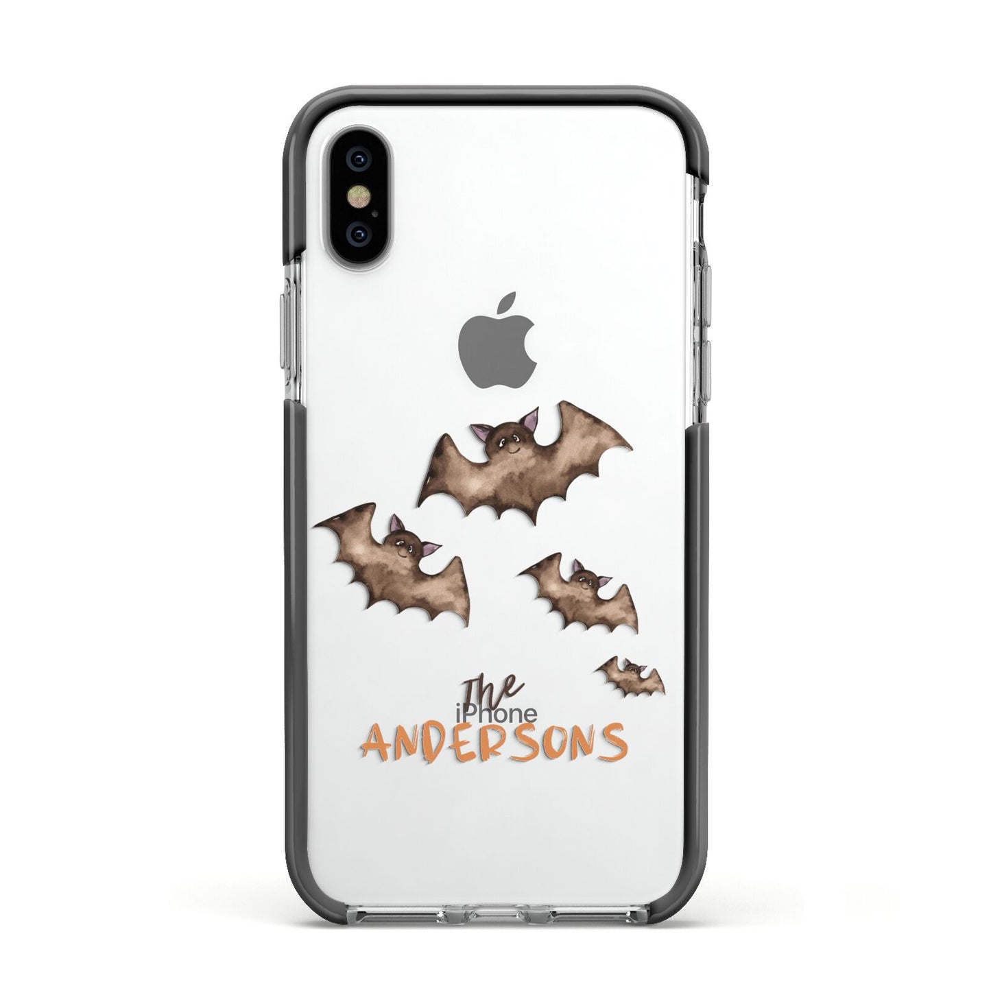 Bat Family Personalised Apple iPhone Xs Impact Case Black Edge on Silver Phone