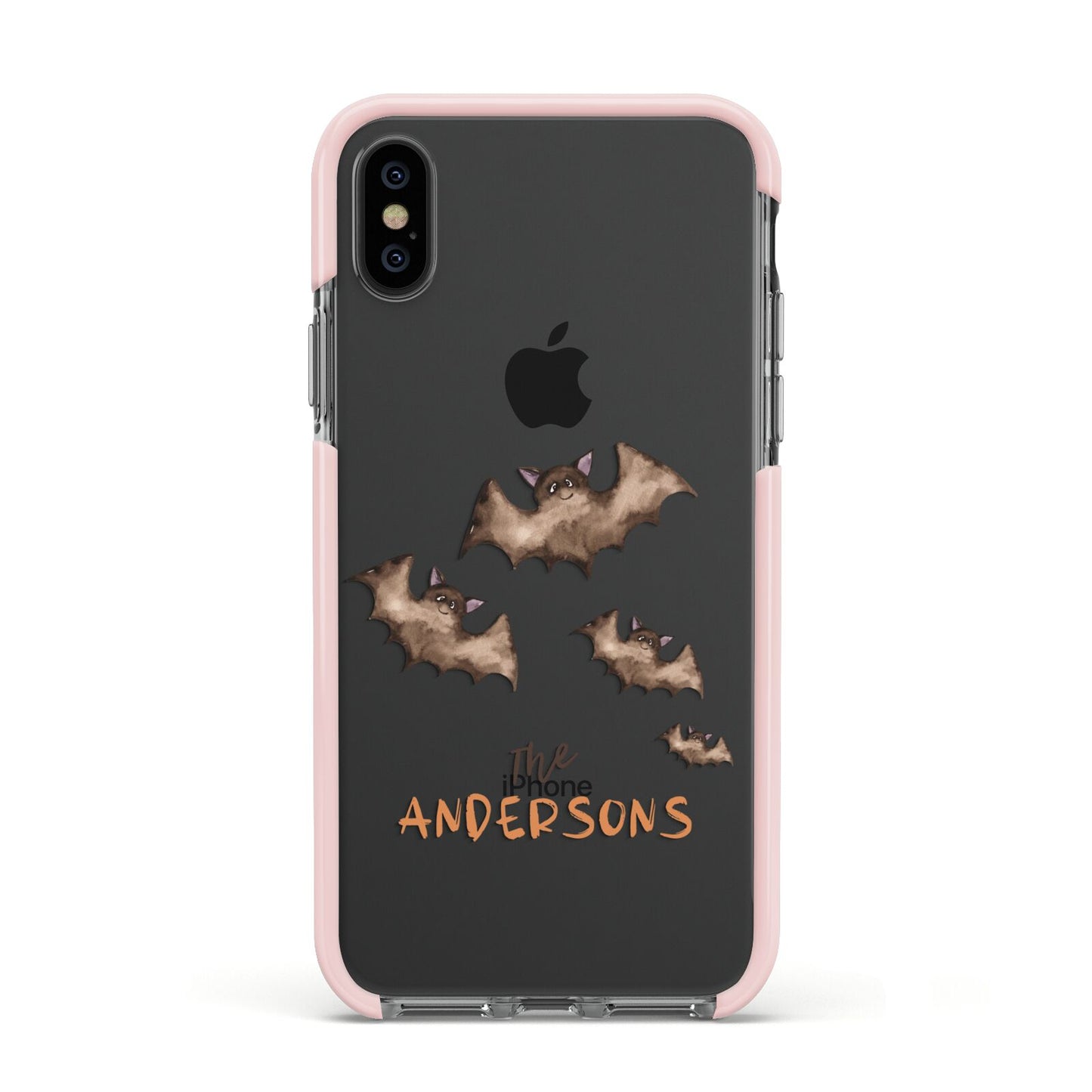 Bat Family Personalised Apple iPhone Xs Impact Case Pink Edge on Black Phone