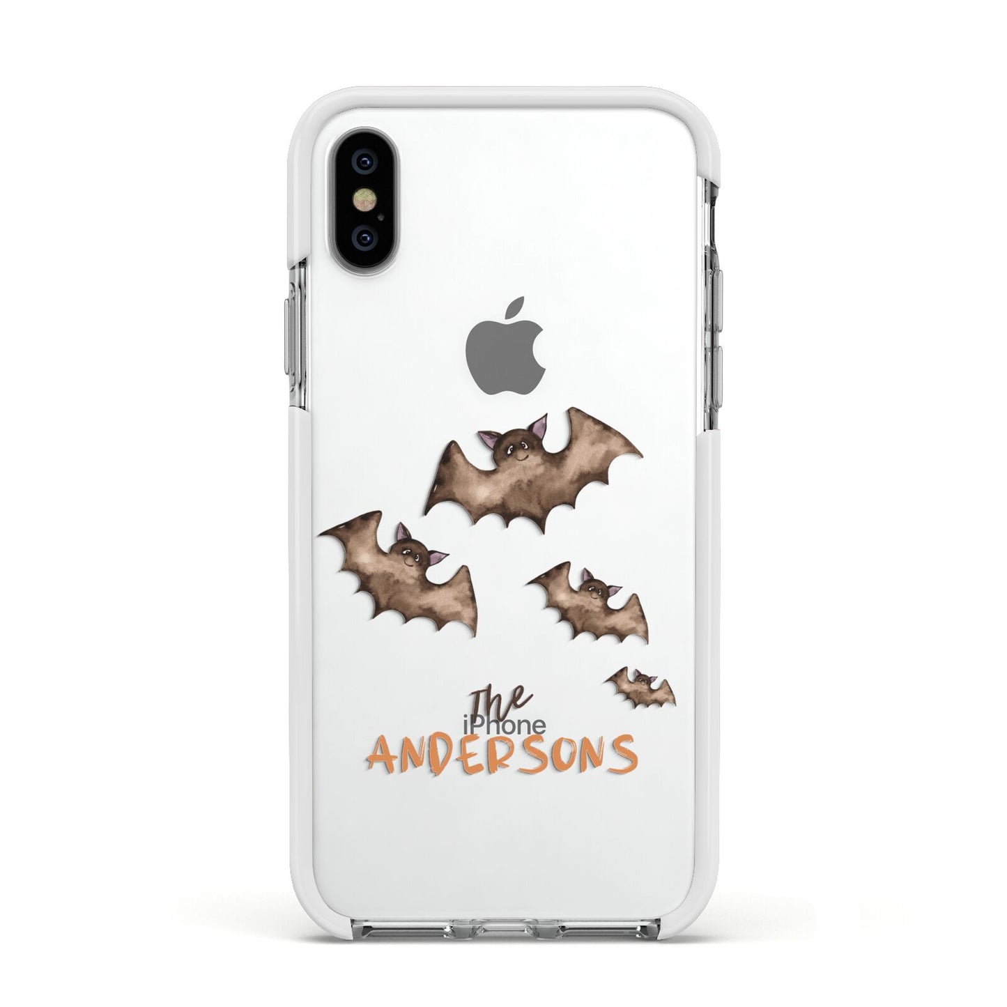 Bat Family Personalised Apple iPhone Xs Impact Case White Edge on Silver Phone