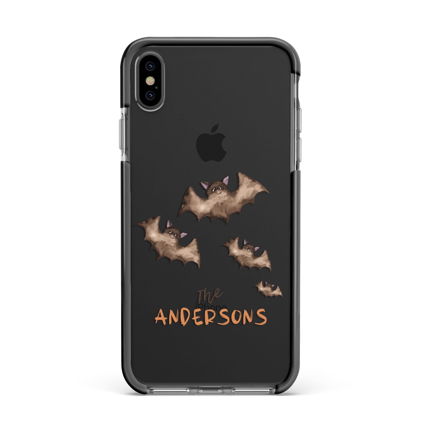 Bat Family Personalised Apple iPhone Xs Max Impact Case Black Edge on Black Phone