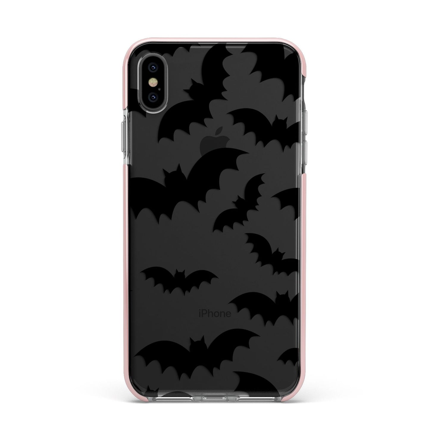 Bat Halloween Print Apple iPhone Xs Max Impact Case Pink Edge on Black Phone