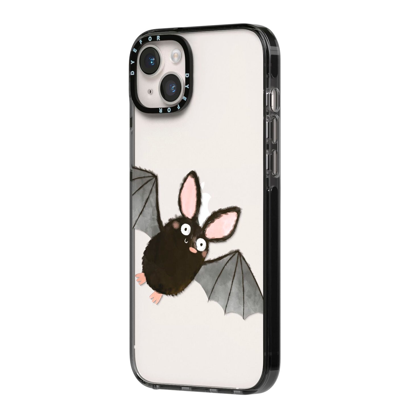 Bat Illustration iPhone 14 Plus Black Impact Case Side Angle on Silver phone