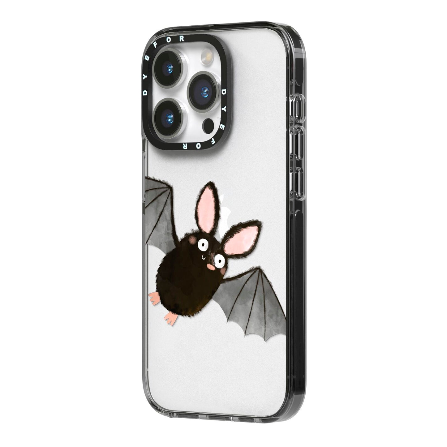 Bat Illustration iPhone 14 Pro Black Impact Case Side Angle on Silver phone