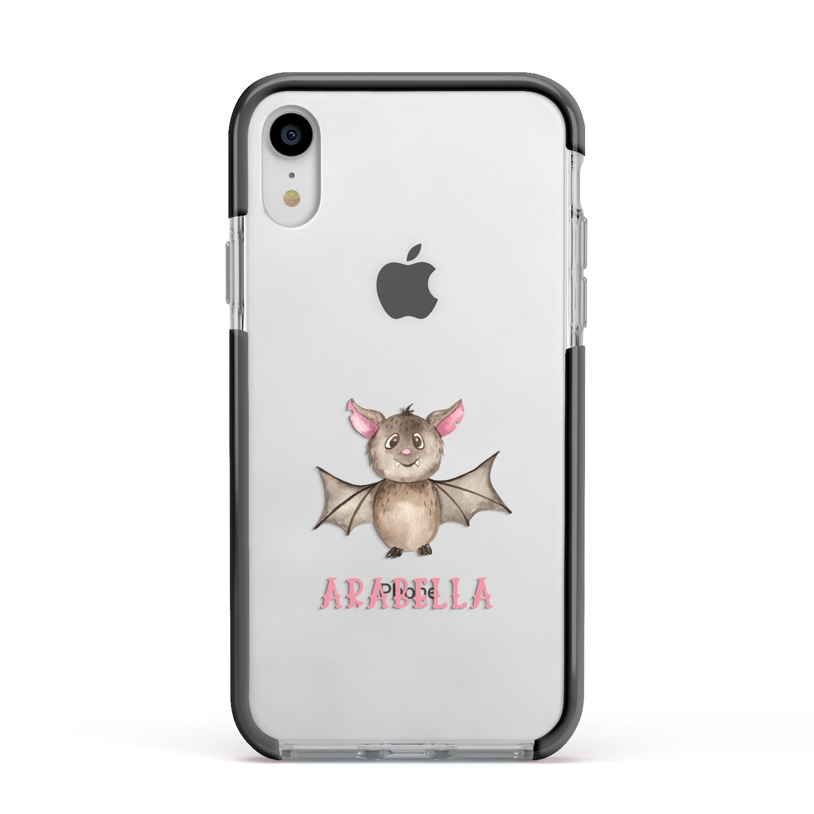 Bat Personalised Apple iPhone XR Impact Case Black Edge on Silver Phone