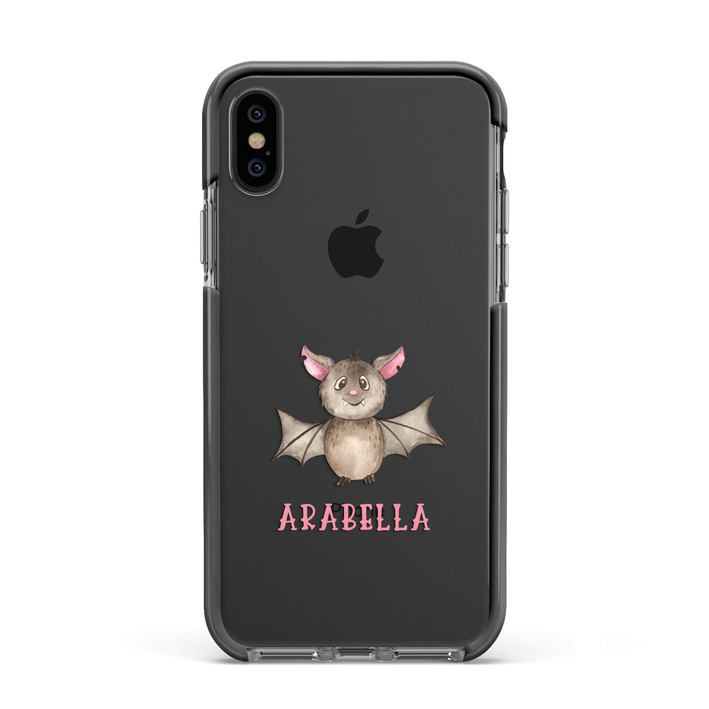 Bat Personalised Apple iPhone Xs Impact Case Black Edge on Black Phone