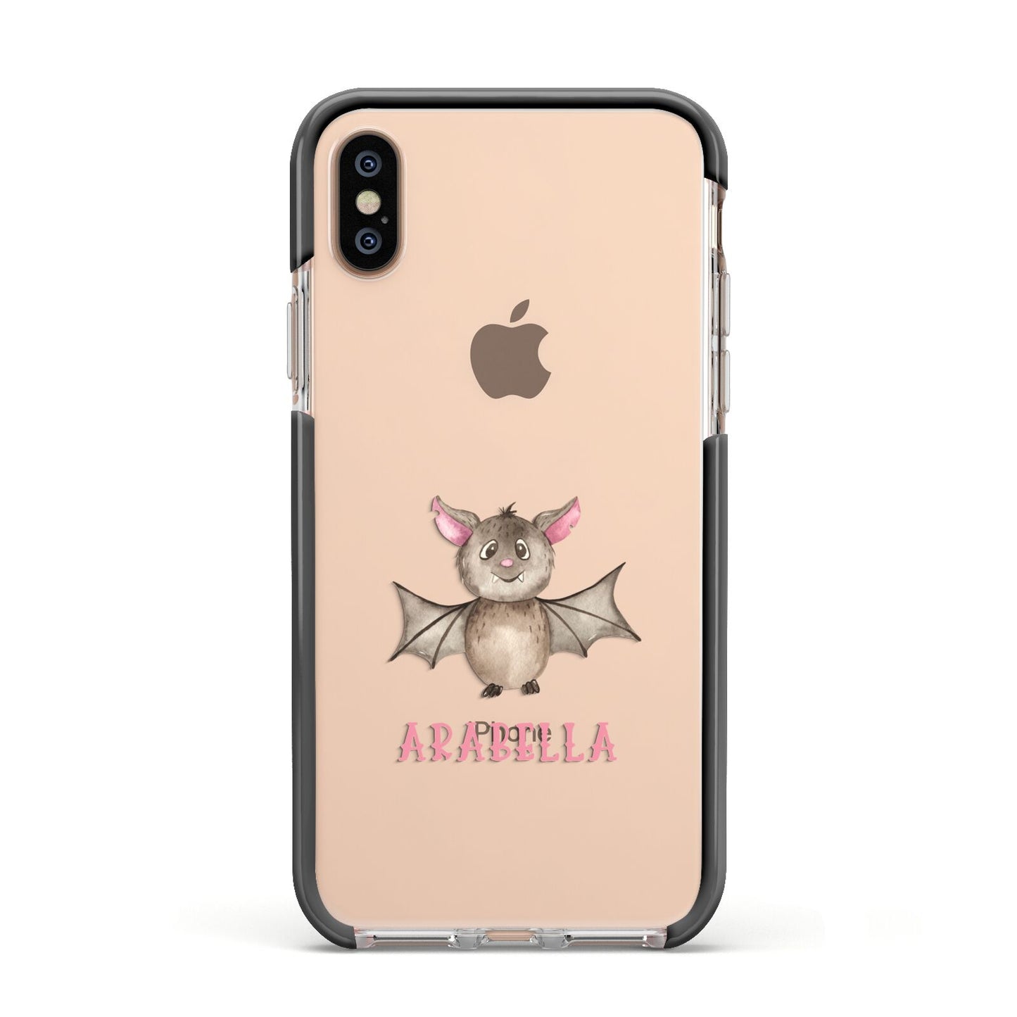 Bat Personalised Apple iPhone Xs Impact Case Black Edge on Gold Phone