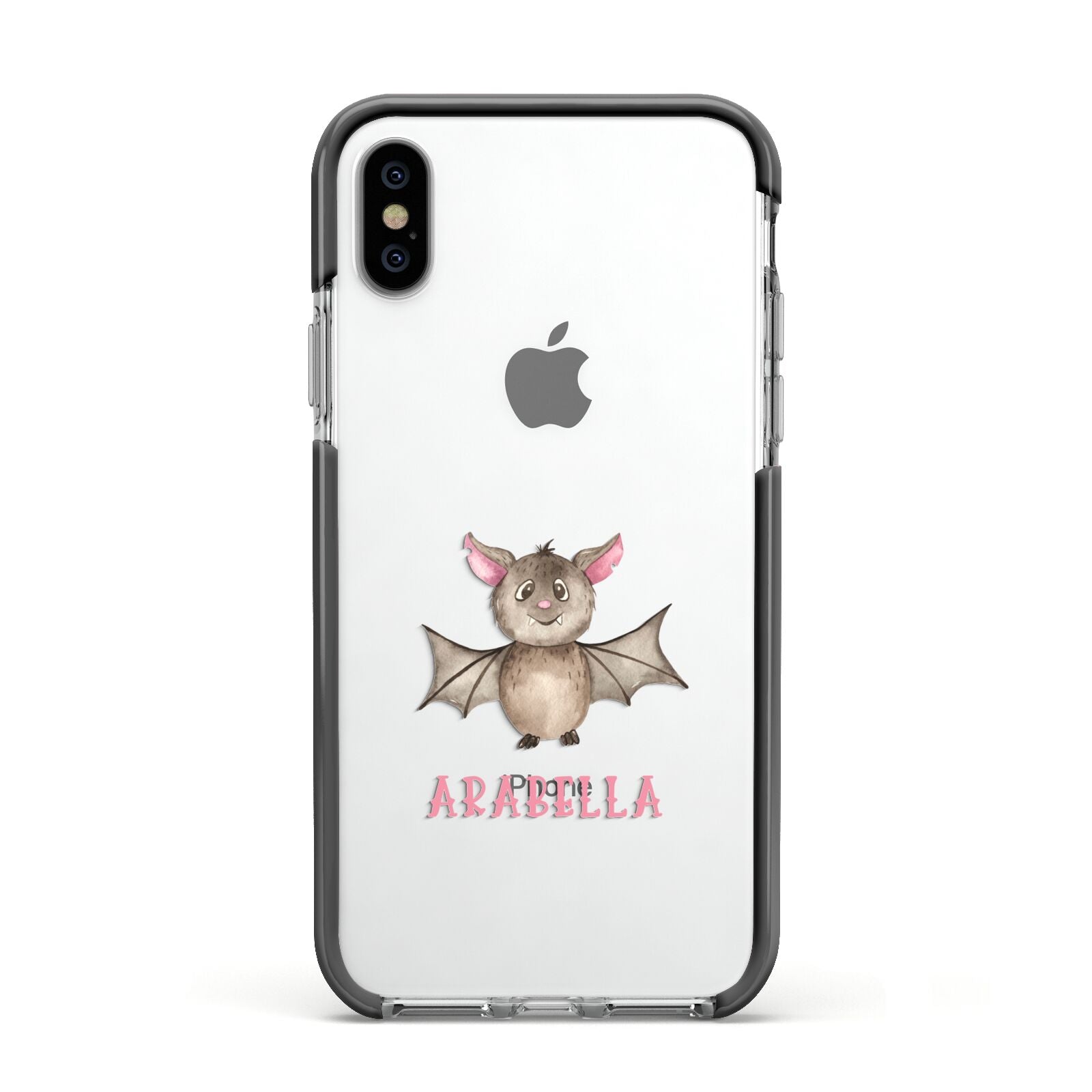 Bat Personalised Apple iPhone Xs Impact Case Black Edge on Silver Phone