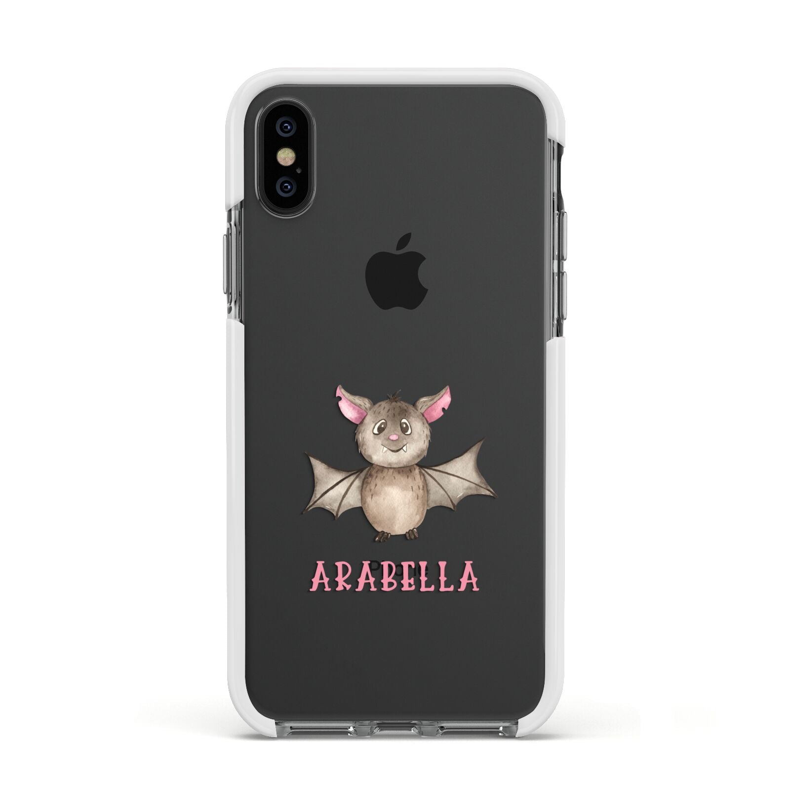 Bat Personalised Apple iPhone Xs Impact Case White Edge on Black Phone