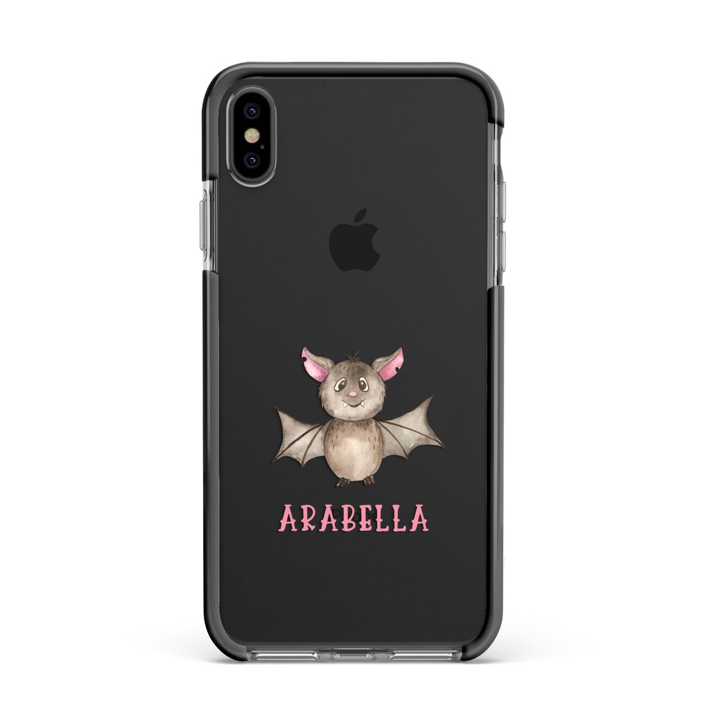 Bat Personalised Apple iPhone Xs Max Impact Case Black Edge on Black Phone