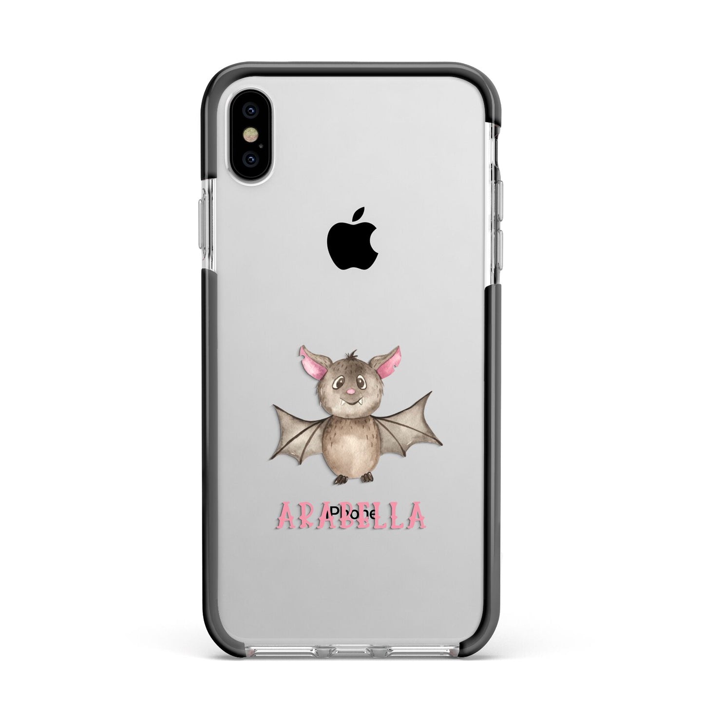 Bat Personalised Apple iPhone Xs Max Impact Case Black Edge on Silver Phone