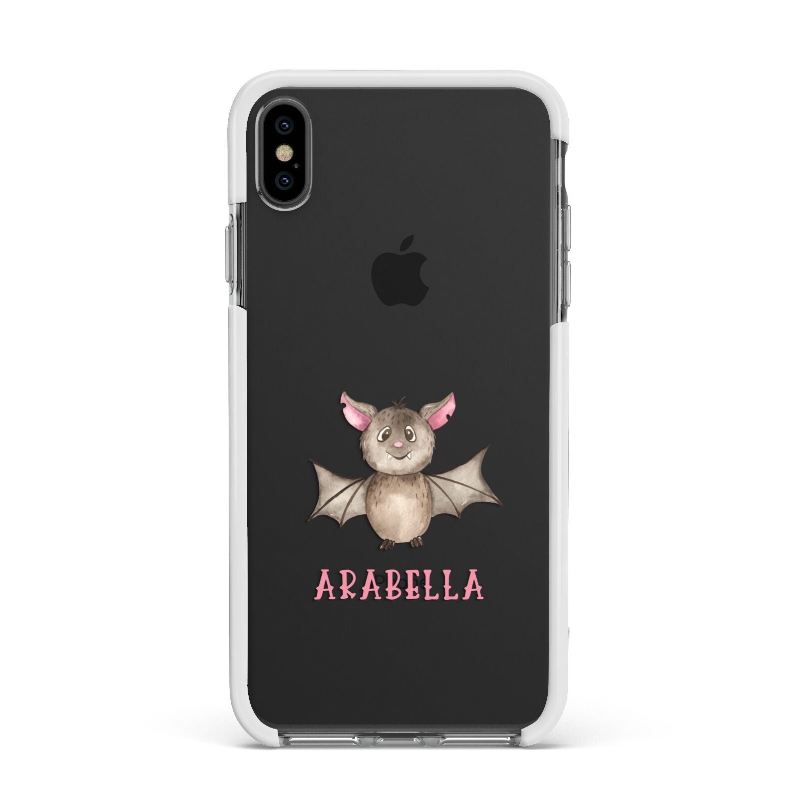 Bat Personalised Apple iPhone Xs Max Impact Case White Edge on Black Phone