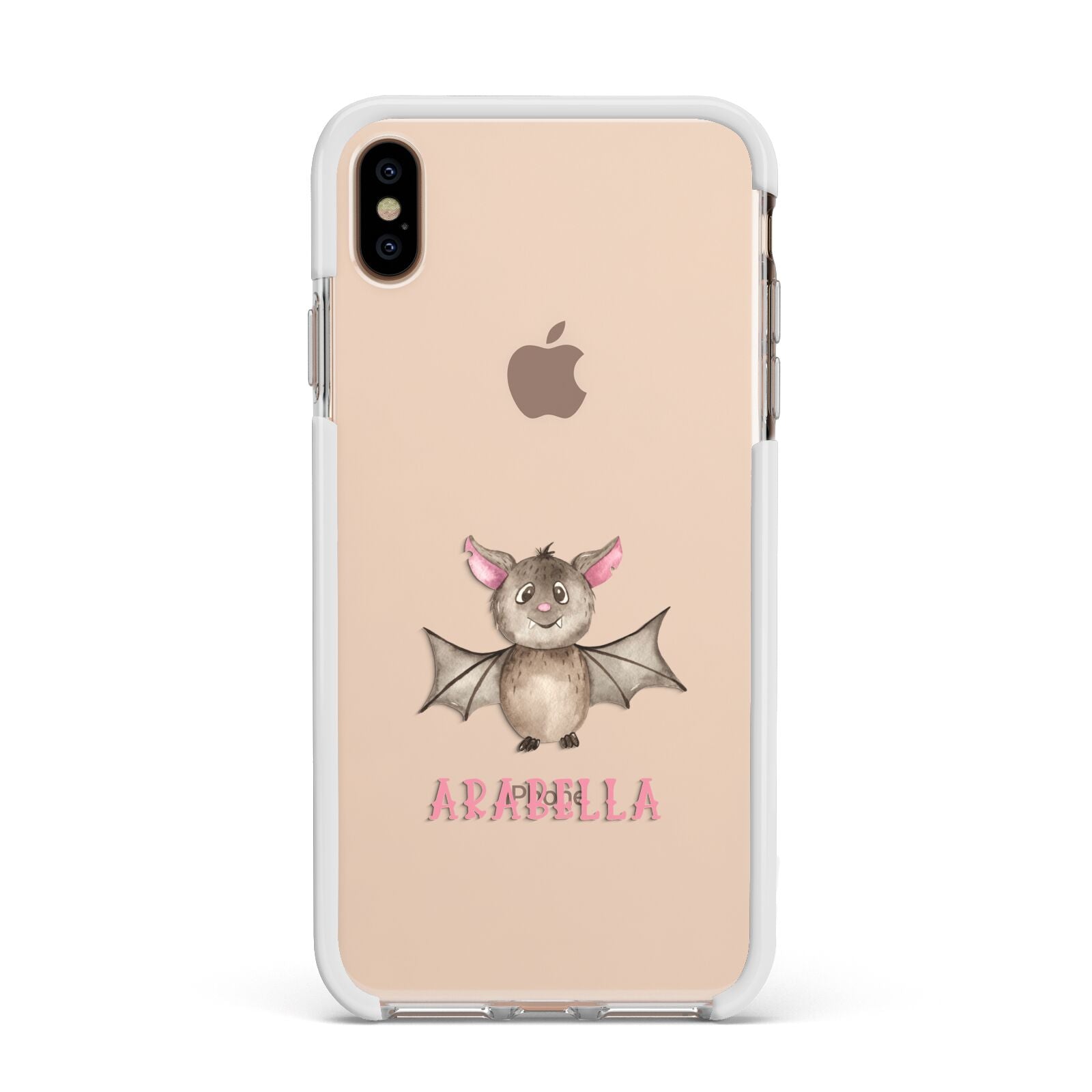 Bat Personalised Apple iPhone Xs Max Impact Case White Edge on Gold Phone