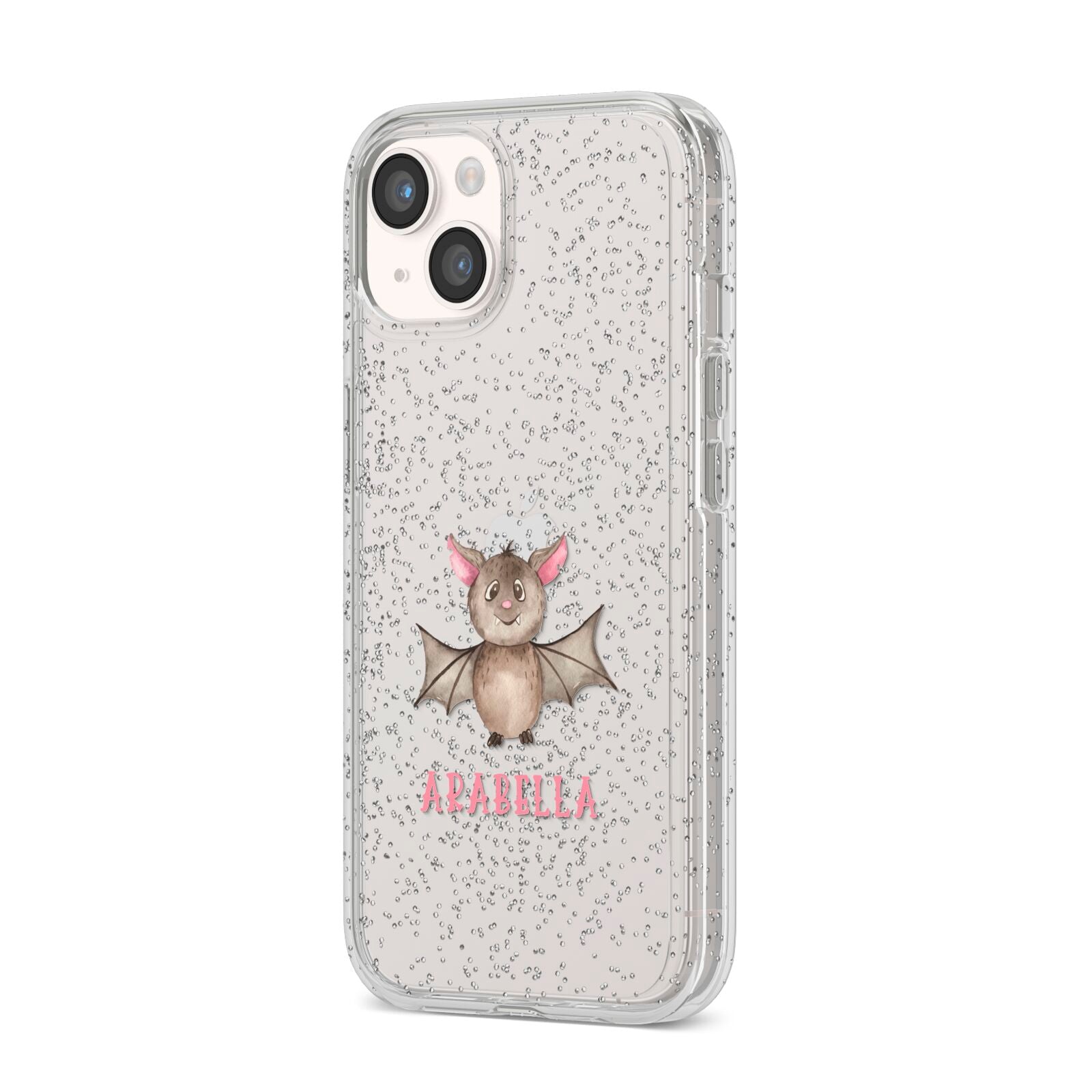 Bat Personalised iPhone 14 Glitter Tough Case Starlight Angled Image