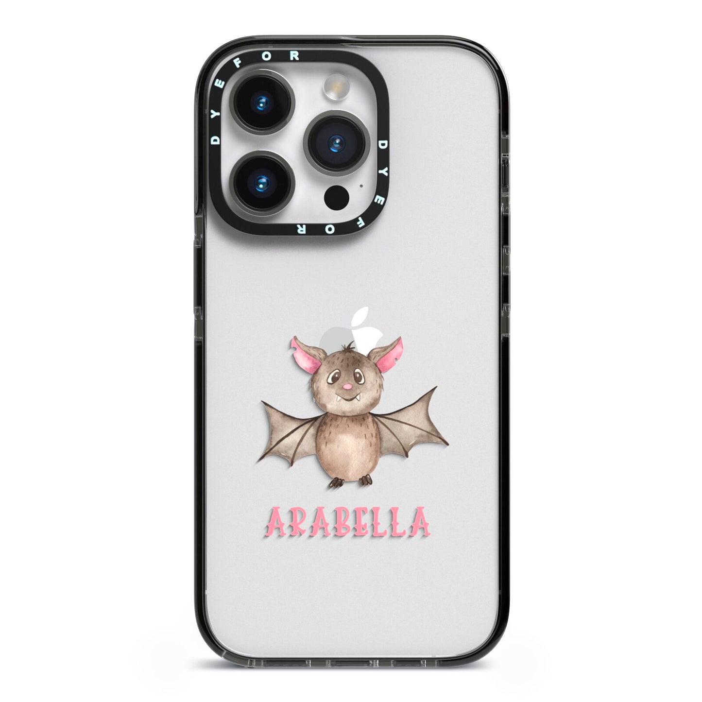 Bat Personalised iPhone 14 Pro Black Impact Case on Silver phone