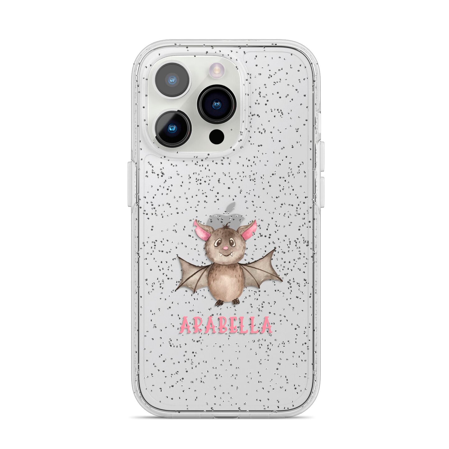 Bat Personalised iPhone 14 Pro Glitter Tough Case Silver