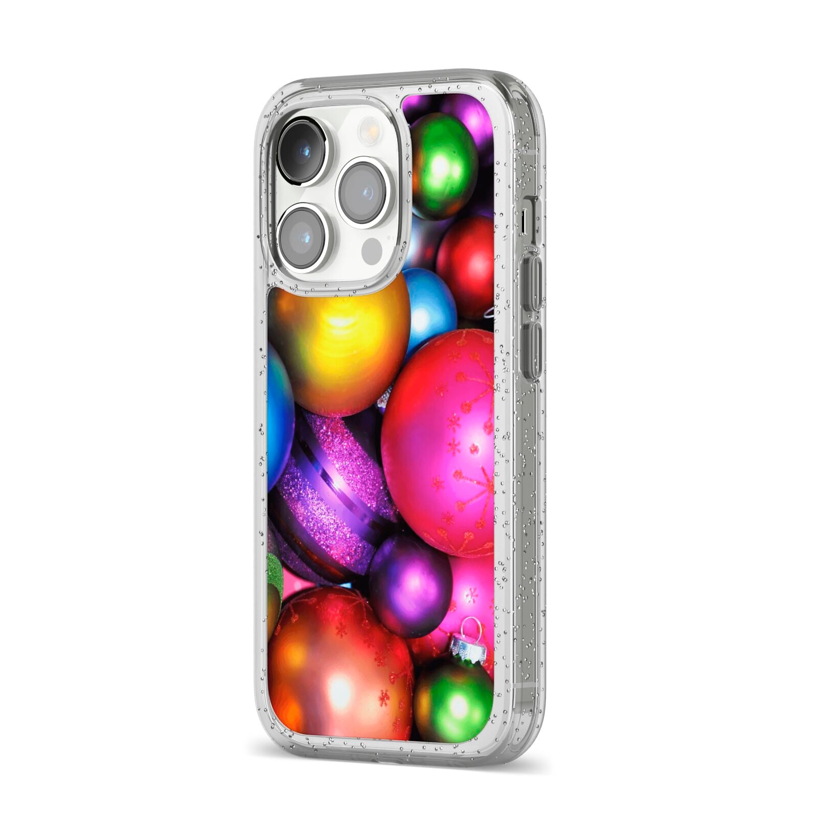 Bauble iPhone 14 Pro Glitter Tough Case Silver Angled Image